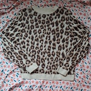 a new day Leopard Pattern Crew Neck Sweater - Brown and Cream